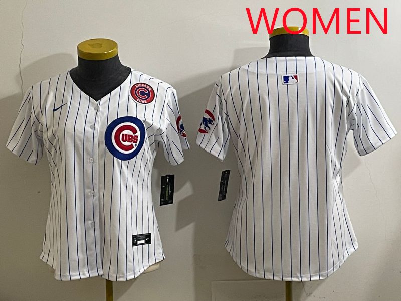 Women 2025 Chicago Cubs Blank White Stripe Game Nike MLB Jersey style 3->women mlb jersey->Women Jersey